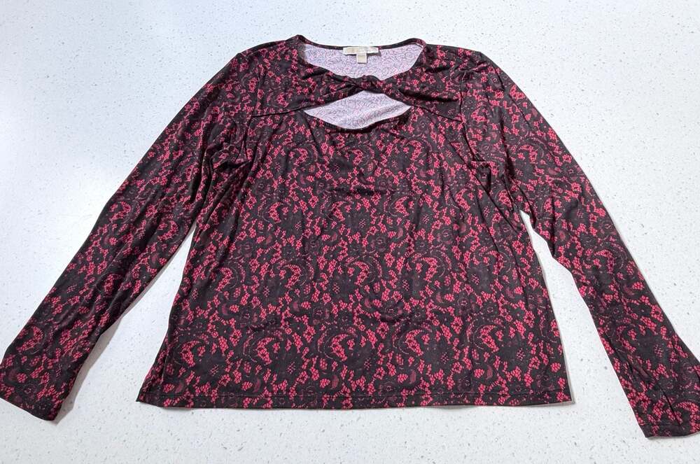 WOMEN'S MICHAEL KORS TWISTED OPEN FRONT TOP CRIMSON RED SZ XL